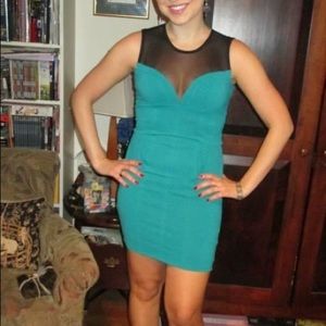 Bebe teal peplum mesh mini dress